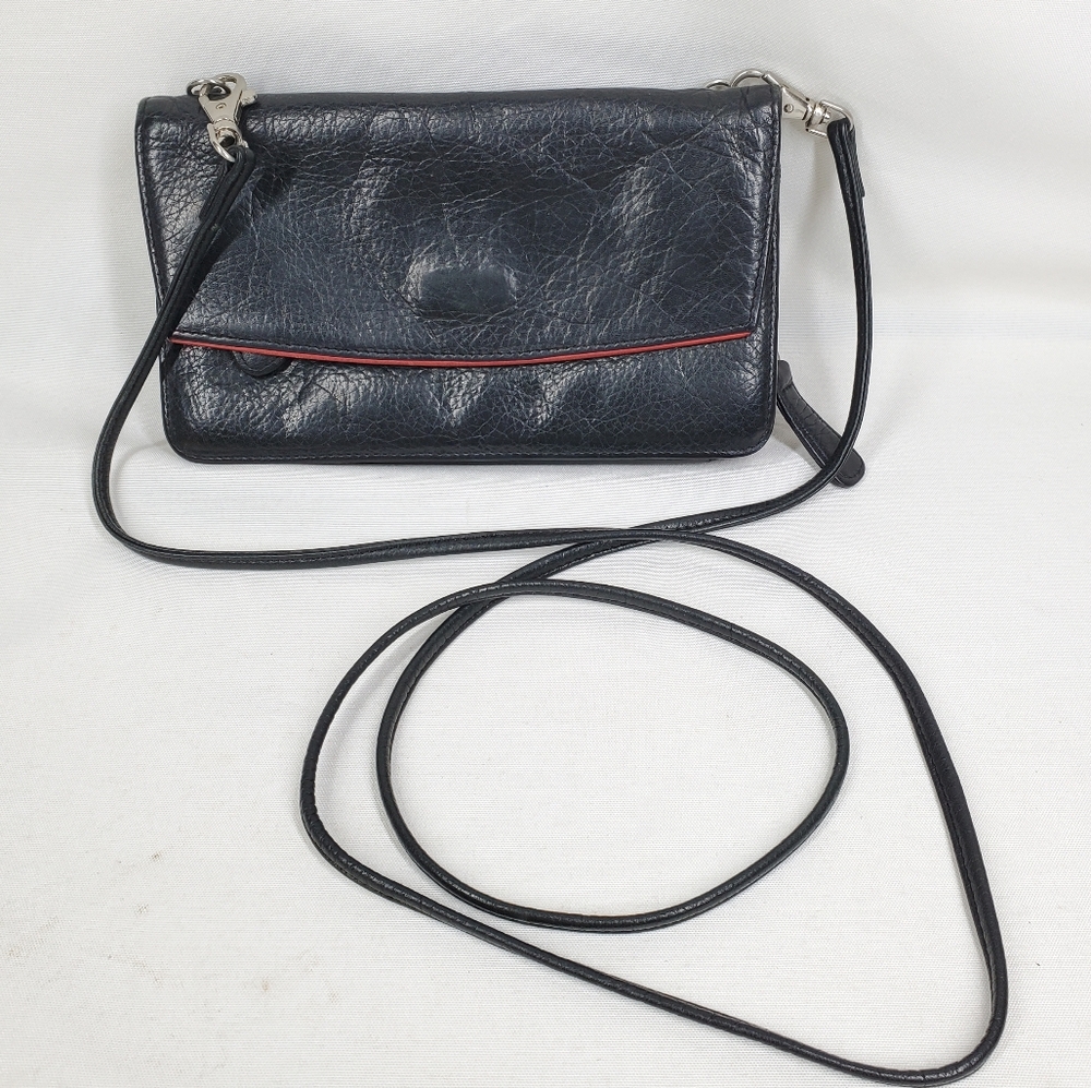 Osgoode Marley Black Leather Crossbody Bag Clutch Detachable Strap Phone Pocket.